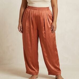 J. Peterman Women's Silk Wide Leg Pants Pleated Copper High Shine Luxury L